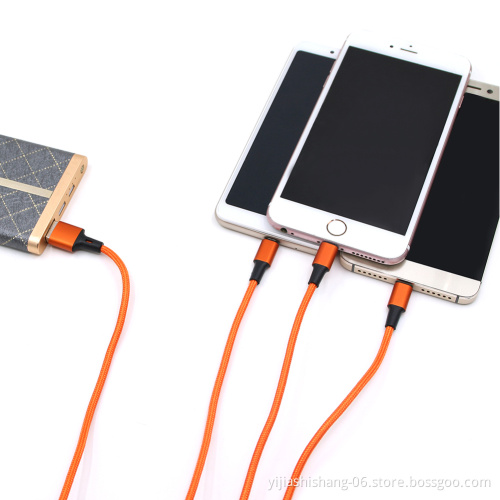 High Quality Nylon Braid Usb Charger Cable 2A 3 in 1 Multi USB Cable for iPhone 6 7 8 X XR MAX